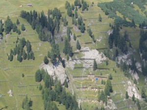 FIGURA 1 - Strutture di sostegno del manto nevoso nella zona di distacco di una valanga (reti - ponti - rastrelli da neve)